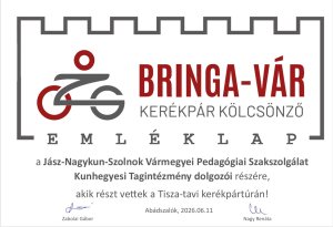 A képen a kerékpártúráról hazahozott BRINGA-VÁR emléklapja látható.