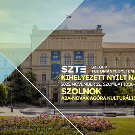 A képen a program meghívója látható, a háttérben a Szegedi Tudományegyetem épületének képével.